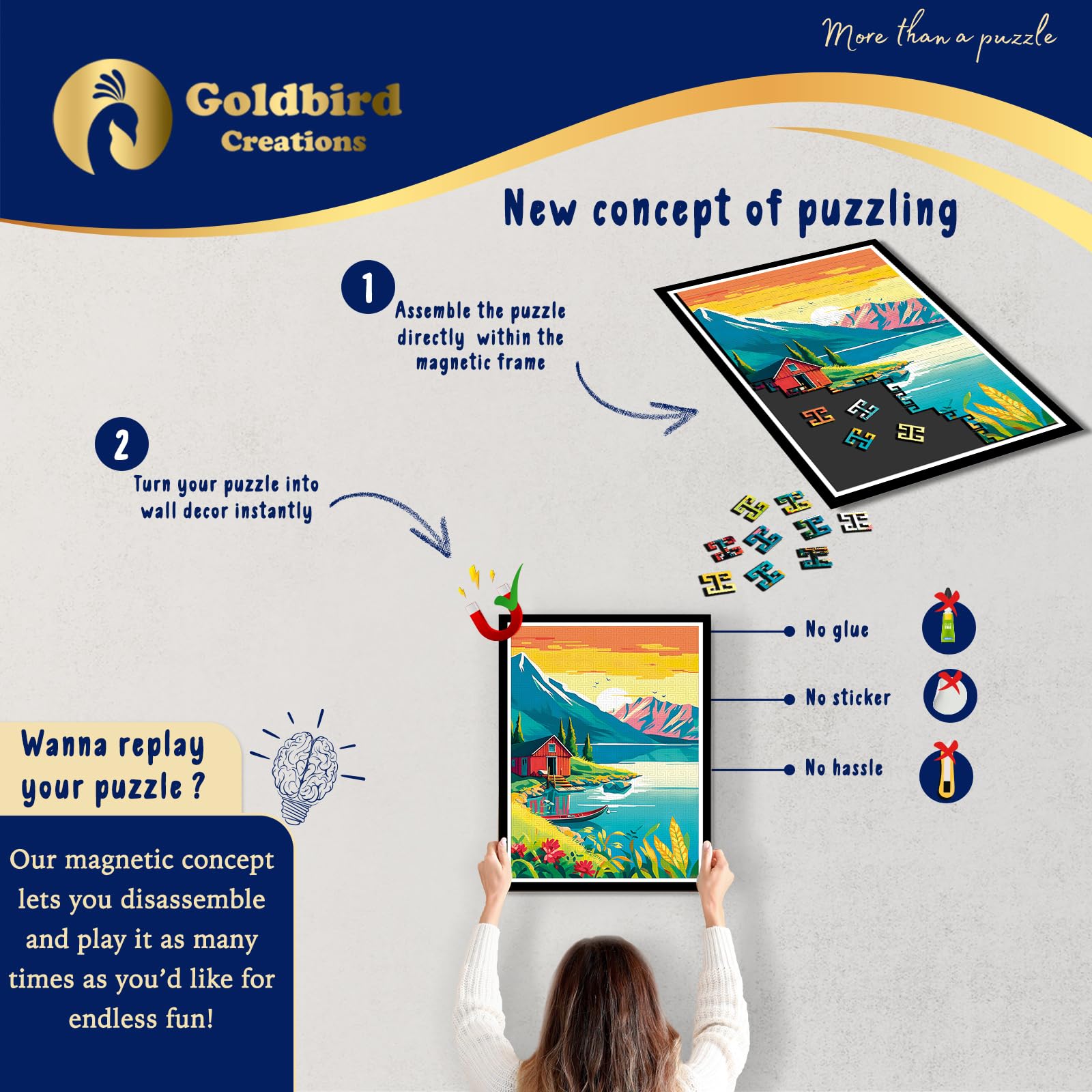 Magnetic Jigsaw Puzzles with Frame for Adults - Original Wooden Jigsaw Puzzle - Rompecabezas para Adultos - Landscape Wall Art Decor - Original Christmas & Birthday Gift (Waterside Lodge)