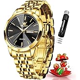 OLEVS Men's Stainless Steel Watch, Big Face Easy to Read Analog Watches, Luxury Waterproof Date Dress Watches for Man