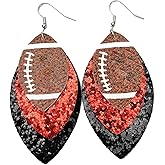 Fuqimanman2020 Colorful Layered Football Leather Dangle Earrings Glitter Football Sports Lover Teardrop Earrings for Women Jewelry (I)