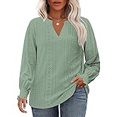 VISLILY Womens-Plus-Size-Tops Cute Ruffle Long Sleeve Shirts Trendy Casual V Neck Tunics Dressy Eyelet Work Blouses XL-5XL