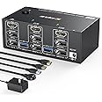 KVM Switch 3 Monitors 2 Computers, KCEVE USB 3.0 HDMI + DisplayPort 8K@30Hz/4k@144Hz Triple Monitor DP KVM Switcher for 2 Computer Share 3 Display and 4 USB 3.0 Devices, Wired Remote Included