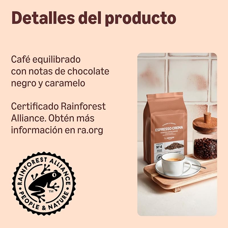 - Café en grano Natural Espresso crema, tueste claro,- Certificado Rainforest Alliance, 500 g (Paquete de 2)
