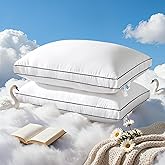 RDS Certified Goose Feather & Down Pillows, 3-Chamber Gusseted Design for Balanced Neck Support, 100% Cotton Cover, Hotel Style Bed Pillow for Side and Back Sleepers | Queen Size Set of 2, 20" x 30"