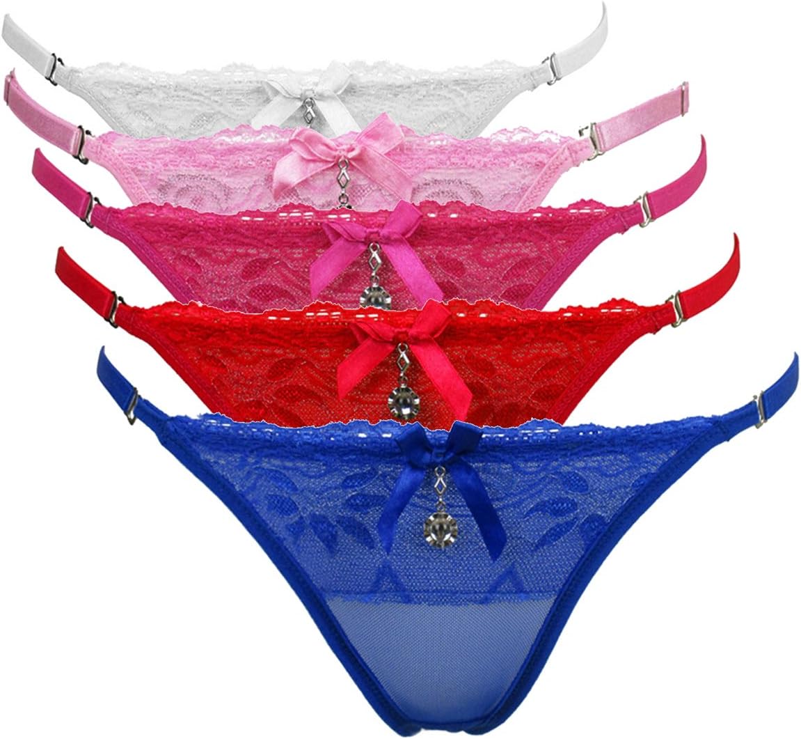 QISHOP T-Back Thongs - Womens Sexy Lace Condole Belt Thongs T-Back Panties Knickers Underwear Pack of 5