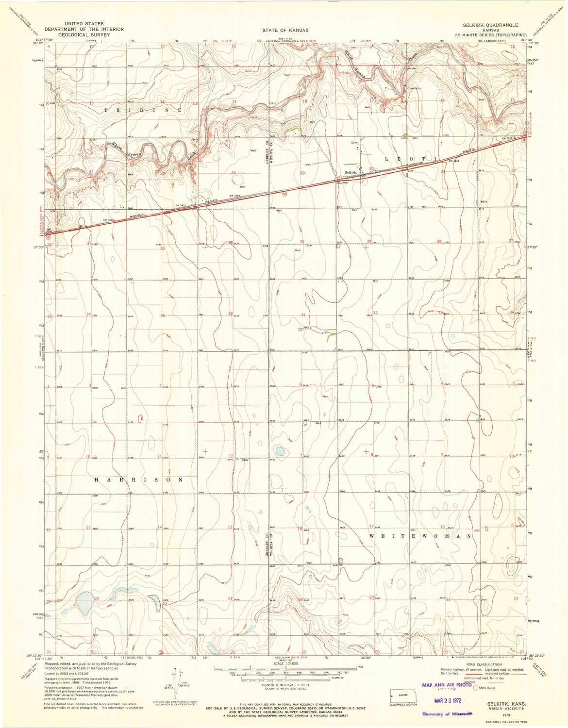 YellowMaps Selkirk KS topo map, 1:24000 Scale, 7.5 X 7.5 Minute, Historical, 1970, Updated 1971, 27.05 x 21.1 in