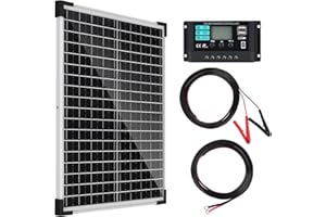 TBER Solar Panel Kit 25W 12V, Solar Battery Charger with 10A Charge Controller and Extension Cables with Battery Clips O-Ring Terminal for Car Motorcycle RV Marine Boat Camper Other Off Grid System