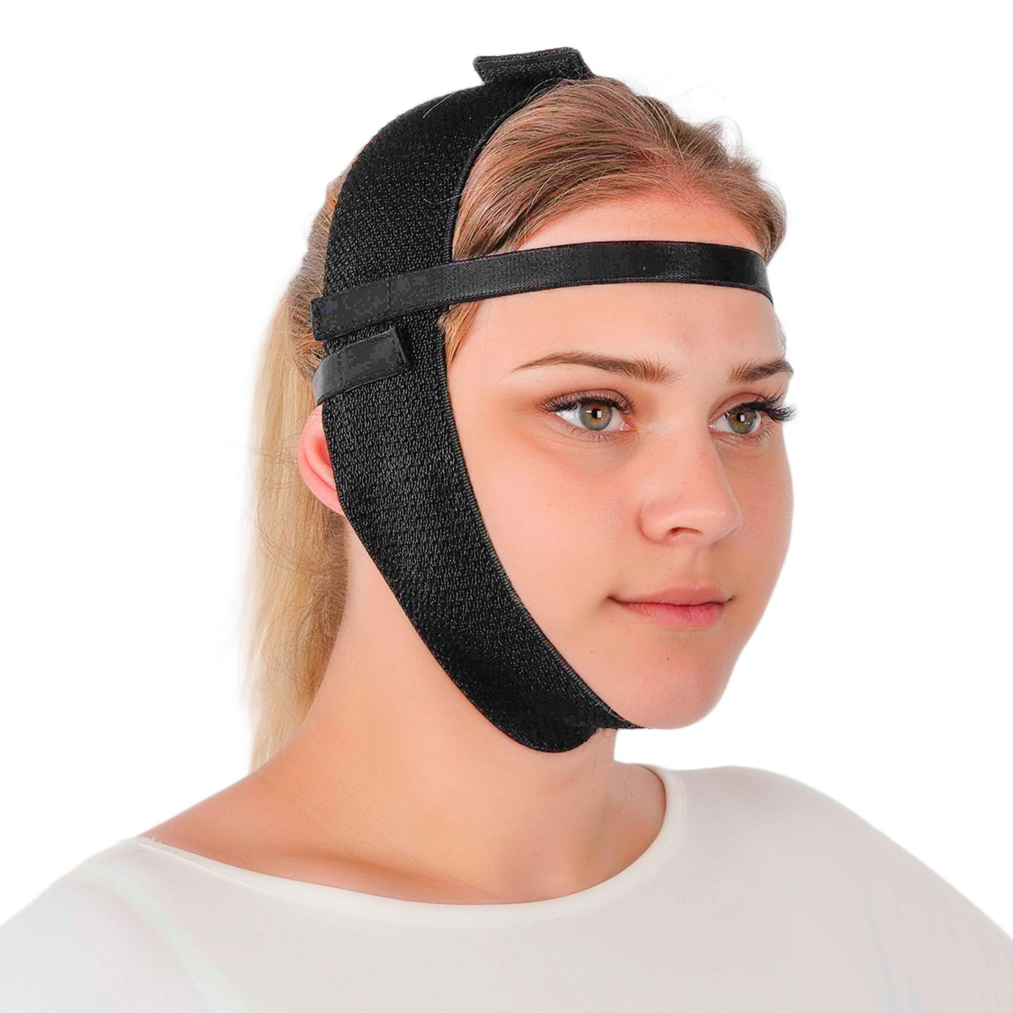 Photo 1 of Post Surgery Facial Compression Garment Chin Strap Band, Double Chin Face Wrap Tape, Jawline Exerciser, Face Slimmer, Jowl Tightening, Chin Lifting Belt (Black)