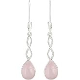 Teardrop Shape Natural Gemstone Dangle Earrings for Women - Handmade 925 Silver Plated Lightweight Birthstone Bohemian Jewelry - Perfect for Birthday & Special Occasions