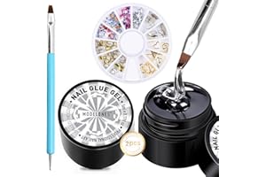 modelones Rhinestone Glue No Wipe Nail Gem Glue Super Strong Adhesive with Nail Charms & Dual-Use Brush, 2×5 ml