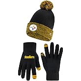 Ultra Game NFL Unisex Kids Super Soft Two Tone Winter Beanie Knit Hat with Extra Warm Touch Screen Gloves
