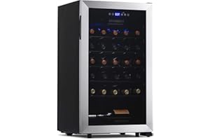NewAir Compressor Wine Cooler Refrigerator in Stainless Steel | 33 Bottle Capacity | Freestanding or Built-In Fridge | UV Protected Glass Door with Digital Thermostat NWC033SS01