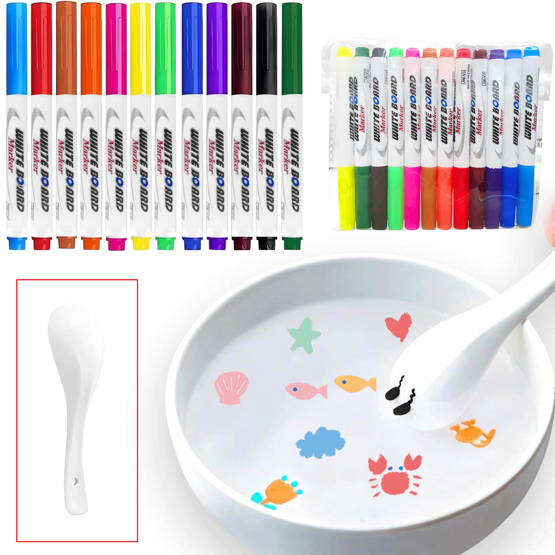 Photo 1 of 12pcs Magical Drawing Pen, Water Art Pens With Spoon Magical Water Painting Water Marker Doodle Pens Floating Marker Pens Toys Gifts for 3-12 Year Old Boys Girls Toddlers New Year's Gift