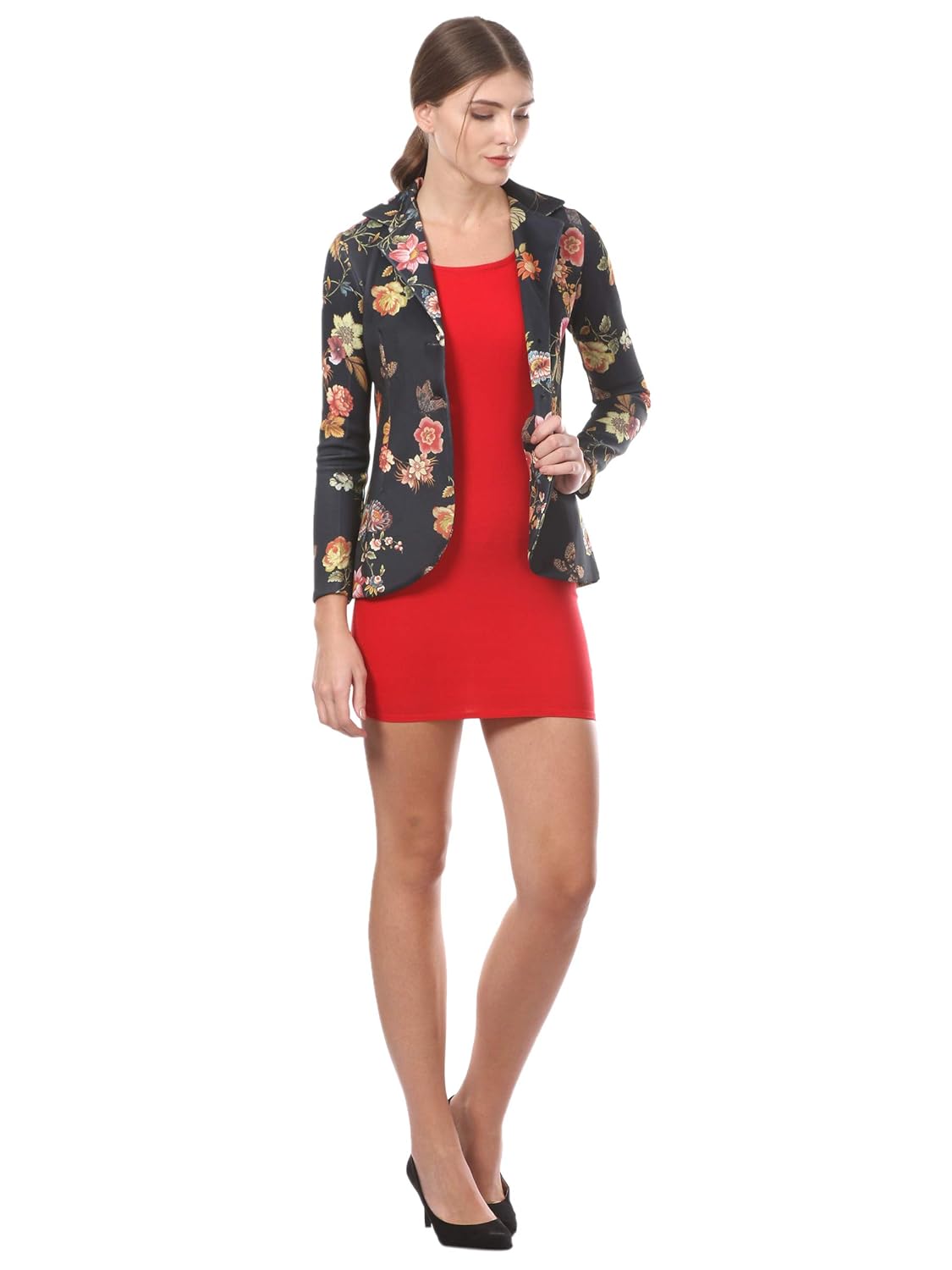 saadgi women's scuba floral printed blazer (blue, xx-large)