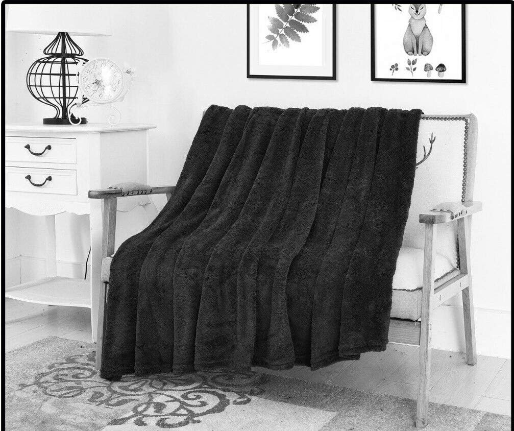 XXR TEDDY BEAR FLEECE THROW OVER BED LARGE BEDSPREAD SOFT CUDDLY WARM SOFA BLANKE (Black, Double (150 x 200) CM) — image 1