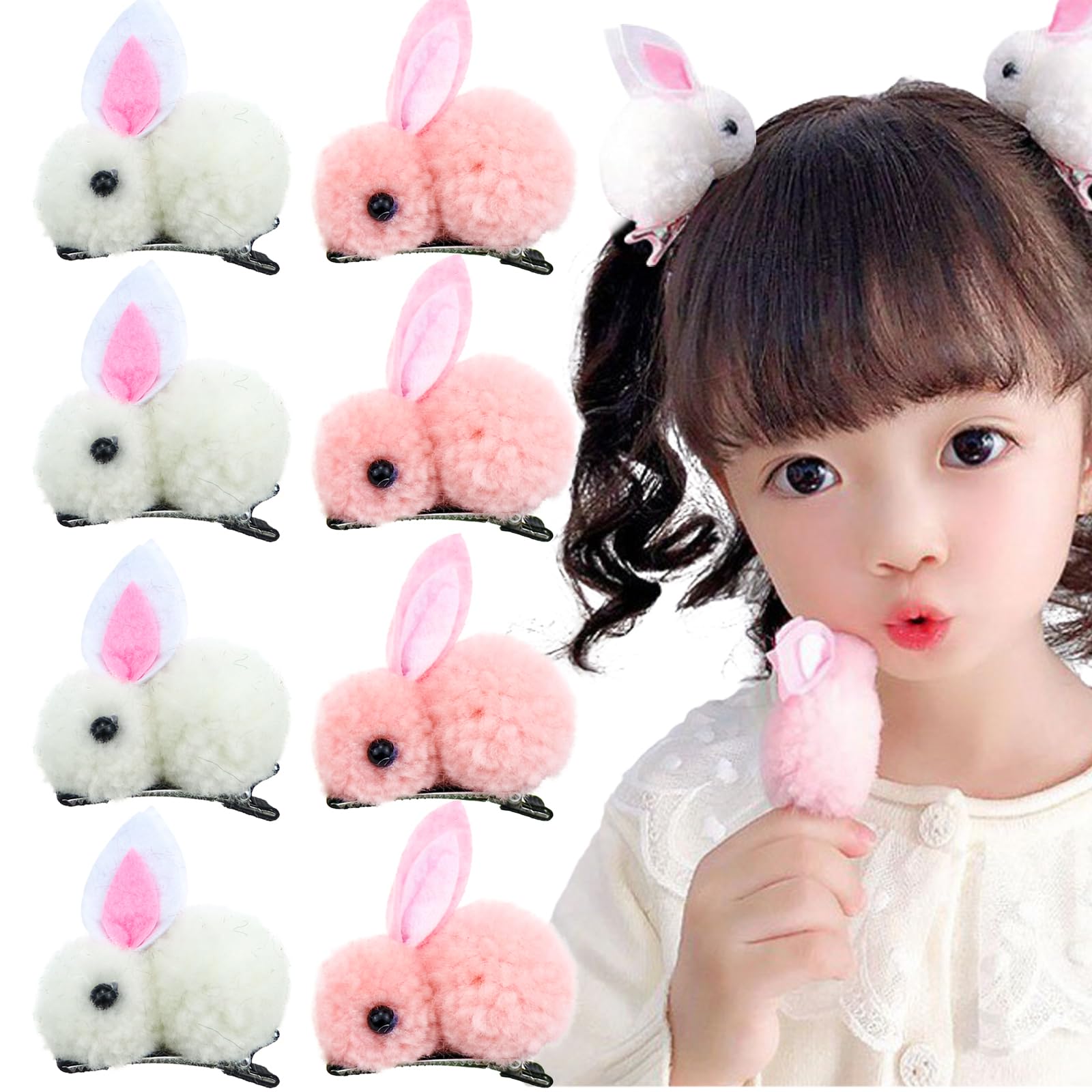 Photo 1 of 10 PCS Cute Stuffed Bunny Hair Clips Elastic Plush Animal Rabbit Scrunchies Bunny Ponytail Holders Hair Band Hair Accessories for Women Girls