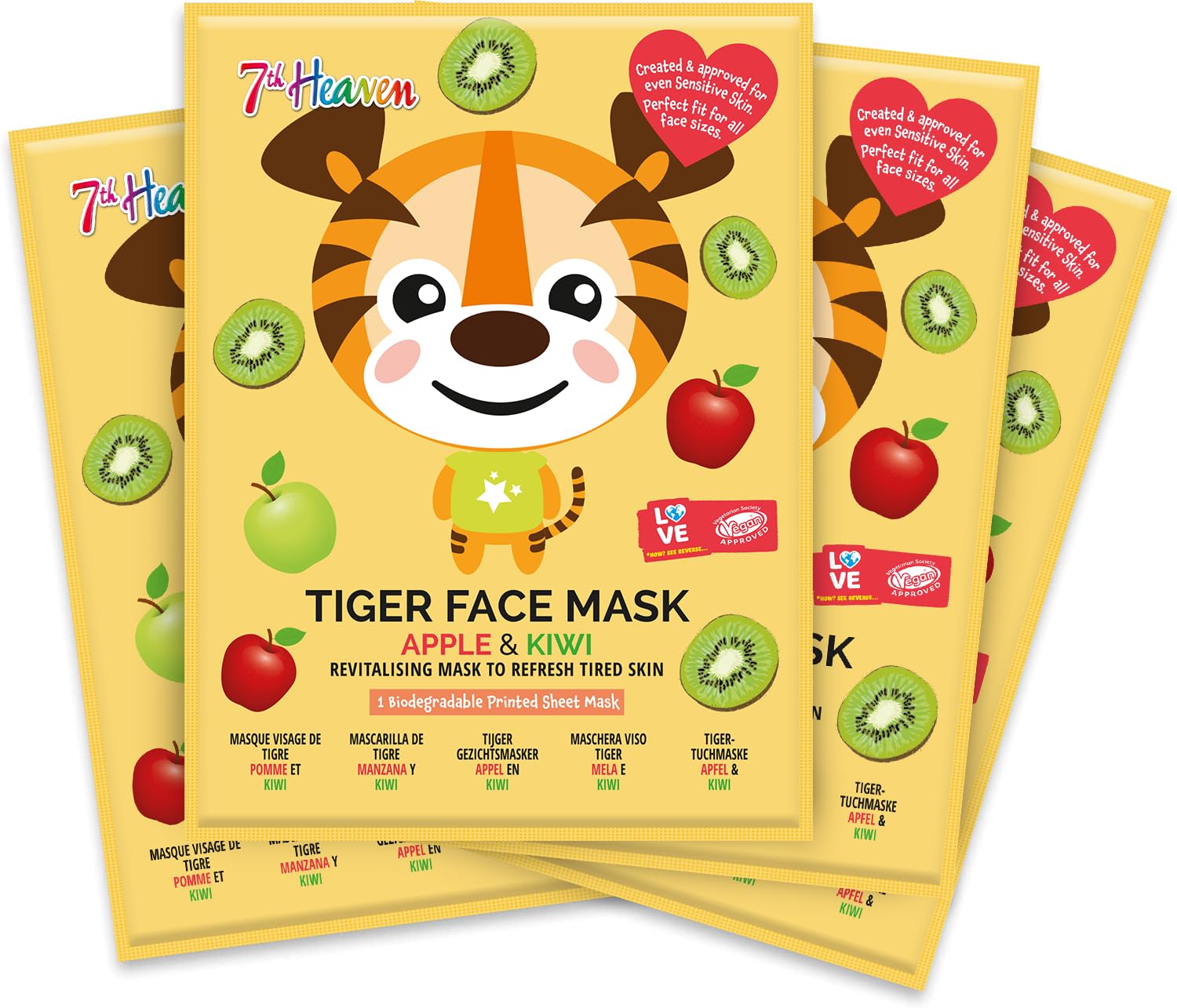7th Heaven Tiger Face Mask Gift Set (4 Kids Face Masks). Hydrating for Sensitive Skin, Childrens Age 8+, Cruelty Free Sheet Masks - Genuine 7th Heaven Face Masks Skincare — image 1