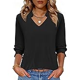 Kistore Tops for Women Dressy Casual 3/4 Length Sleeve Blouses with Pleated Cuffs 2026 Trendy Shirts