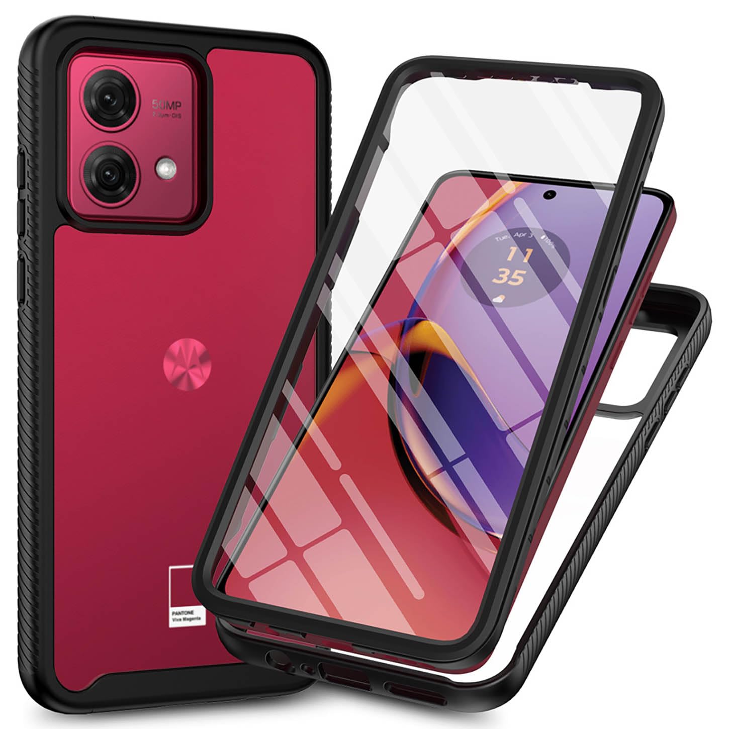 ILING Trasparente Case for Motorola Moto G84 5G, 360° Full Body Protection Cover with Built-in Screen Protector, Shockproof Hard PC + Silicone TPU Bumper Case Cover (Black)