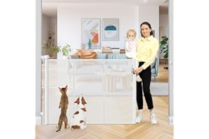 HEELALBABY 42 Inch Extra Tall Retractable Baby Gates with Reinforced Strips 55 Inch Wide Outdoor Retractable Dog Gate No Sag Extra Tall Baby Gate for Doorway Anti-Scratch Mesh Gates for Kids or Pets, White