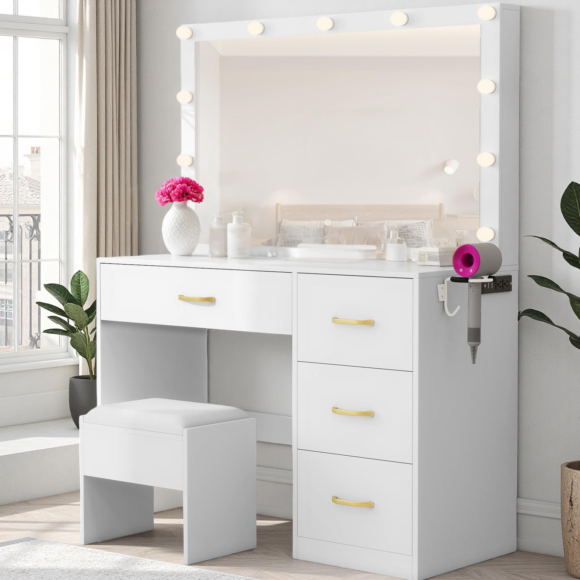 Photo 1 of ***See Notes***YITAHOME Vanity Set with Large LED Makeup Mirror, Stool, 11 LED Lights with 3 Lighting Modes