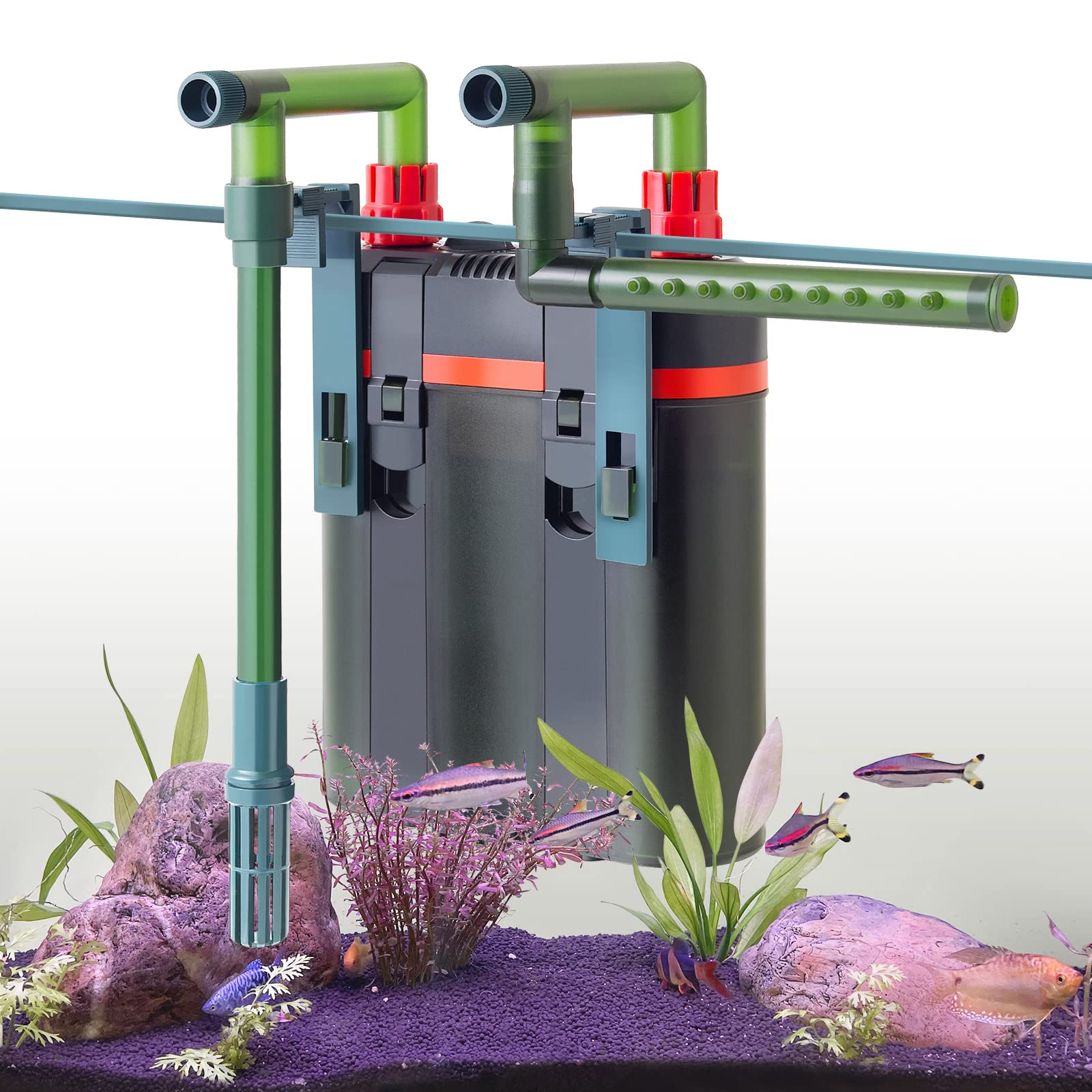 PYPABL 450L/H-1500L/H Aquarium Canister Filter, 5W/8W/15W Fish Tank External Filter, Aquarium Hang on Filter with Biochemical Sponge, Ceramic Balls for up to 650L Tank (450L/H