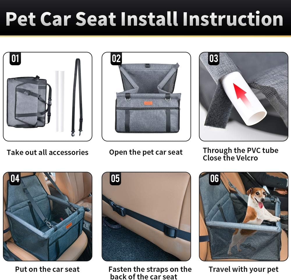 SWIHELP Dog Car Seat Upgrade Portable Pet Booster Car Seat with Clip-On Safety Leash and PVC Support Pipe, Anti-Collapse, Perfect for Small Pets : Pet Supplies