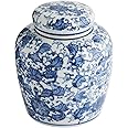 Creative Co-Op Decorative Ceramic Ginger Jar with Lid, Blue and White