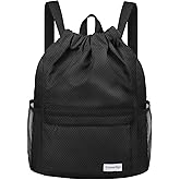 time2go Waterproof Drawstring Backpack Sports Gym Sackpack with Mesh Pocket String Cinch Beach Bag for Men Women