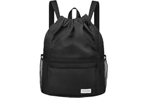 time2go Waterproof Drawstring Backpack Sports Gym Sackpack with Mesh Pocket String Cinch Beach Bag for Men Women