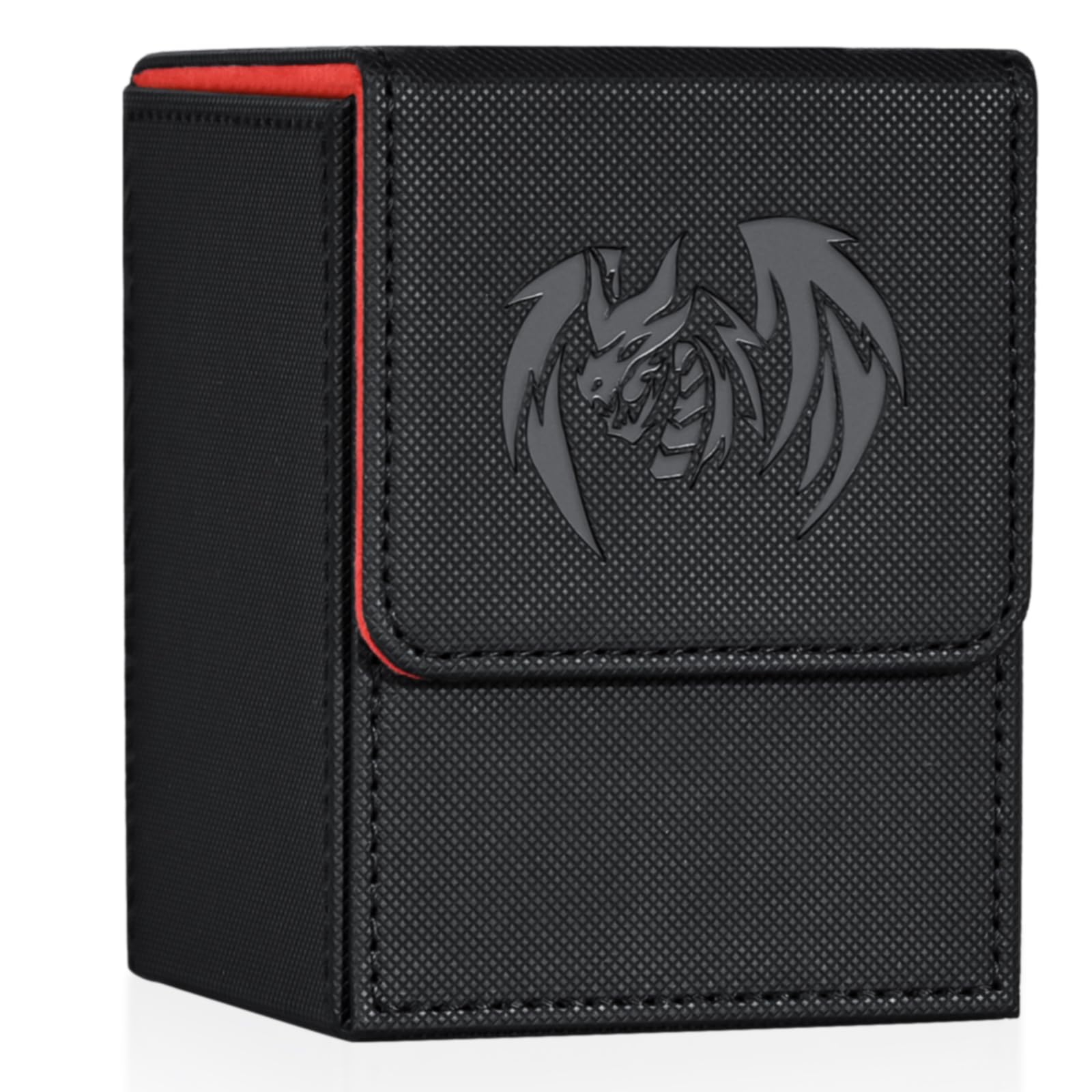 UAONO Card Deck Box for Yugioh MTG, 100+ Deck Case with 2 Dividers, Fits TCG CCG, PU Leather Card Storage Box (Black&Red, Sky Dragon)