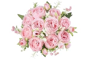 Mkono Peonies Artificial Flowers, Small Silk Flowers for Home Decor Indoor Fake Bouquet Faux Floral Arrangements Dining Table Centerpieces for Kitchen Party Decor Pink
