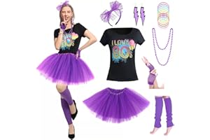 Sincere Party Women's 80s Costume Set Cotton T-Shirt,Pants,Tutus,Leg Warmers,Gloves,Necklace,Bracelets,Headband,Earrings