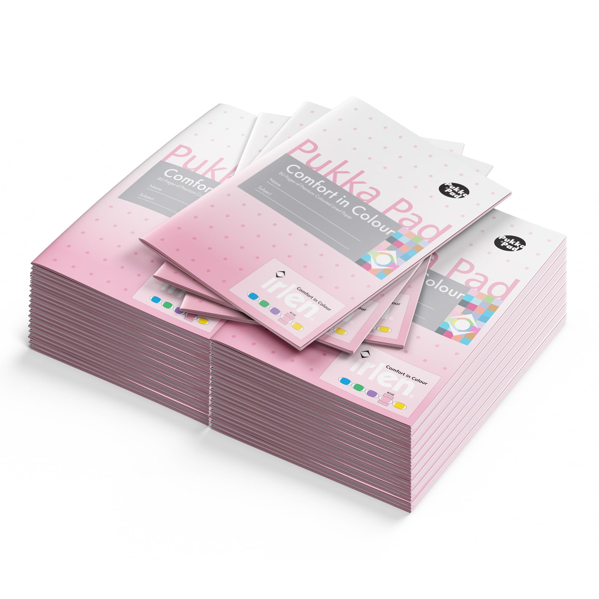 Pukka Pad Irlen A5 Exercise Book – Pack of 40 Staple Bound Notebooks with 80 Pages, 40 Sheets of 80GSM Paper – Designed with Guidance from the Irlen Institute to Help with Visual Processing – Rose