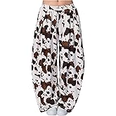 SweatyRocks Women's Cow Print Baggy Pants Elastic High Waist Y2k Loose Long Pants Trousers