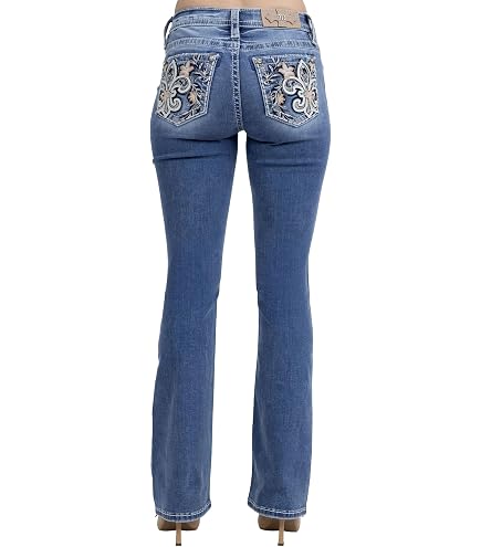 00s【Miss me】ブーツカットデニム 刺繍 フレア クロスギミック M Miss Me Women's Mid-Rise Leafy Cross Embellished Boot Cut Jeans