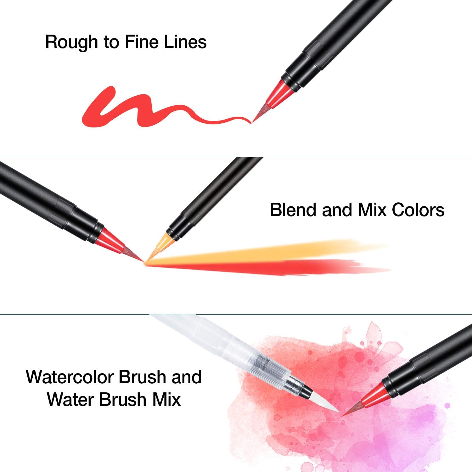 Watercolor Brush Markers Pens Set 48 Colors Water-Based Drawing Marker Brushes W/A Water Coloring Brush Water Soluble for Adult Kids Coloring Books Calligraphy Mother's Day Back to School Gifts: Arts, Crafts & Sewing
