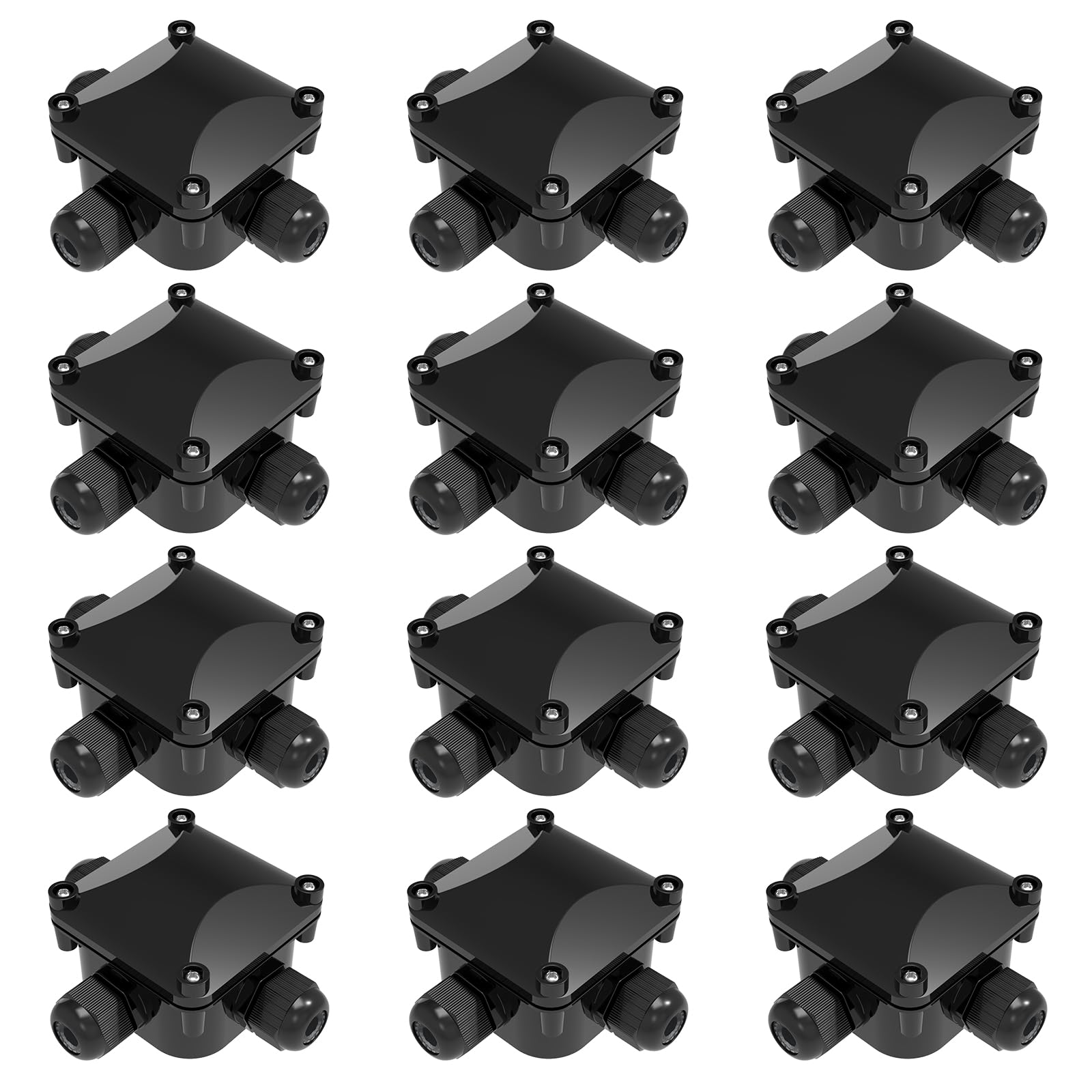 TEHEO 12-Piece Outdoor Waterproof IP68 Cable Connector, 3-Way Junction Box, Black