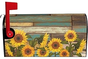 FATTTYCY Sunflower Mailbox Covers Magnetic Standard Size 18" X 21" Turquoise Wooden Mailbox Cover Decorations Wrap