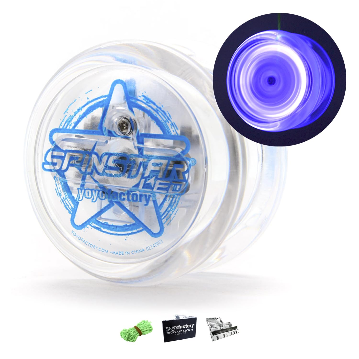 YoYo Factory SpinStar LED Yo Yo – Light Up YoYo for Kids & Beginners | Easy Return Professional Trick Yo-Yo for Learning, Fine Motor Skills & Spinning Toy Fun - Blue
