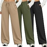 Sweetyweee 3 Pack Lounge Pants Women Wide Leg Baggy Sweatpants Casual Loose Drawstring Elastic Waist Yoga Pants with Pockets
