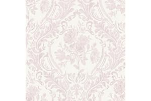 Ismoon Peel and Stick Wallpaper Vintage Floral Contact Paper Boho Watercolor Pink Damask Wallpaper Textured Removable Self Adhesive Vinyl Wall Paper for Bedroom, 17.3 in X 6.5 ft