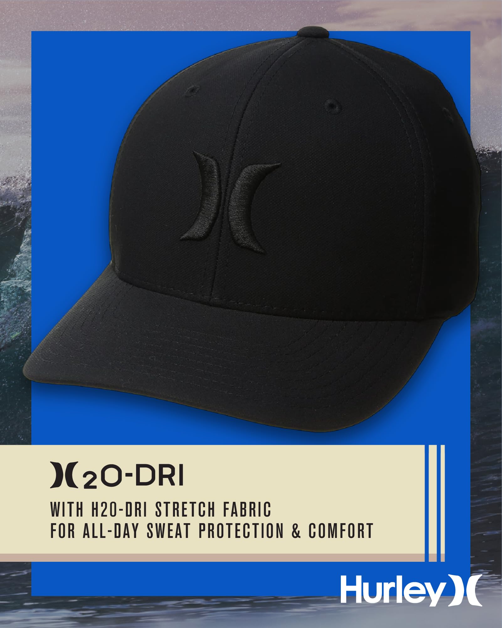 Hurley Mens Baseball Cap - Curved Brim Flexfit Fitted Hats for Men