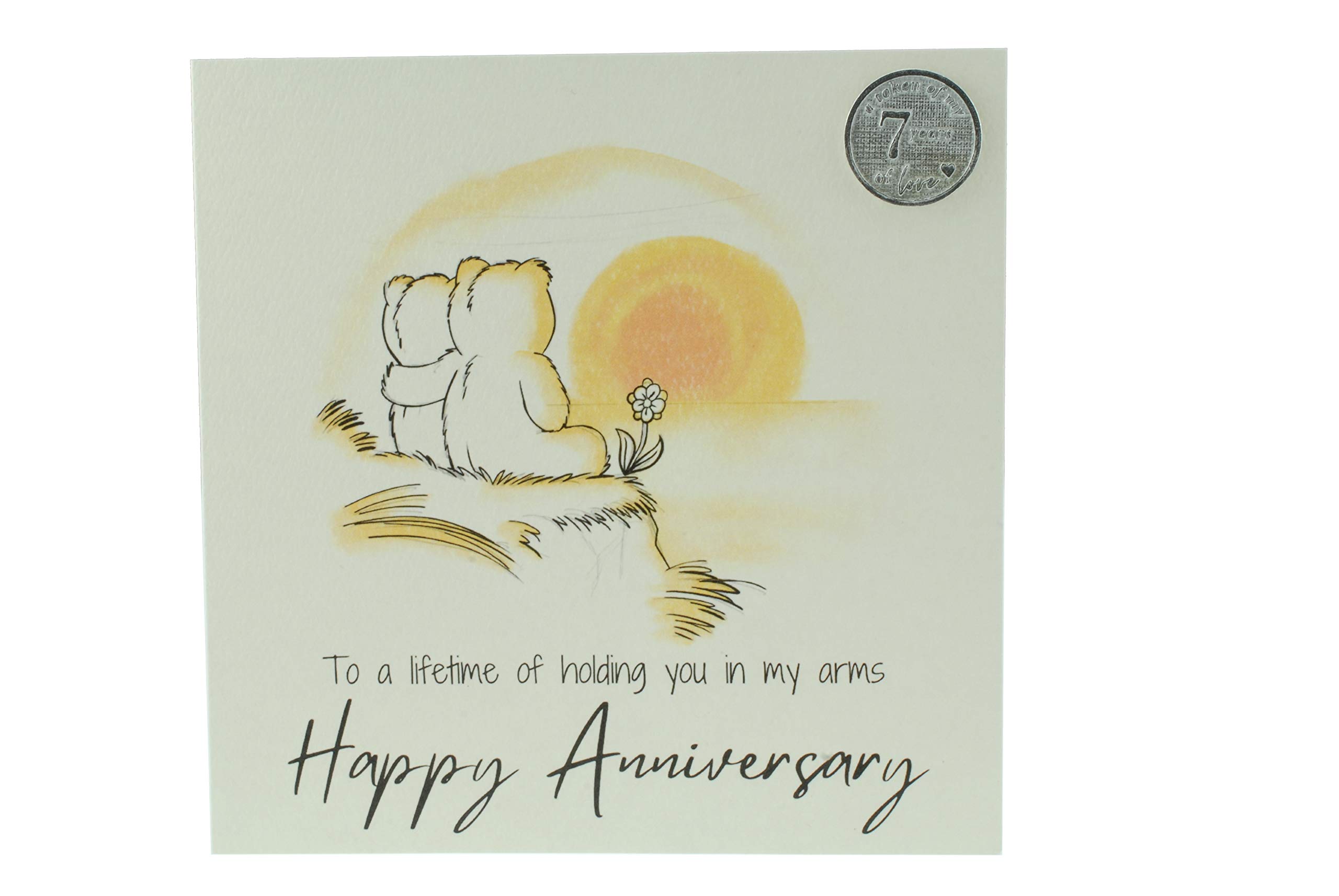 Cute 7 Year Anniversary Card, Sunset Bears – Free Metal 7th Anniversary Love Token Gift (gc-annisunset07)