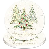 JarThenaAMCS 4Pcs Merry Christmas Coasters, Gold Xmas Trees, 4 Inch | Holly Berry Leaves, Drink Coaster, Absorbent Ceramic Cup Mat, for Winter Holiday Party Home Office Table Decor Supplies