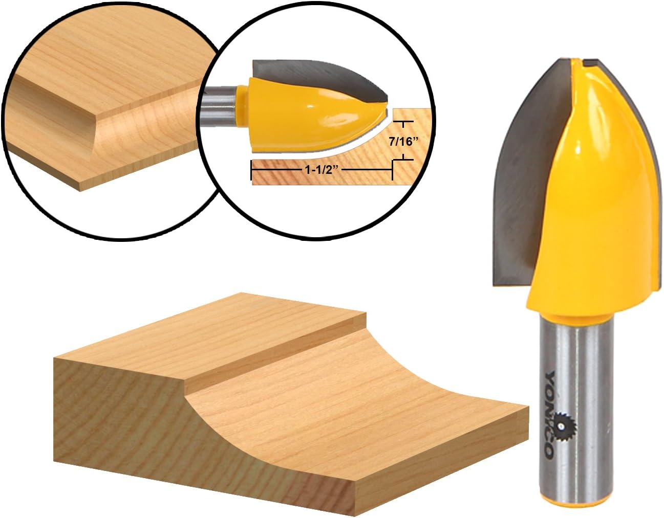 Yonico 12145 - Vertical Raised Panel Router Bit, Cove - Cutting Height: 1-1/2" - 1/2" Shank, 1/2 Inch - Image 3