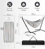 VonHaus Hammock with Stand Freestanding 2 Person Blue White Stripes view 9