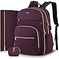 MOMUVO Diaper Bag Backpack, Quilted Baby Bag with Changing Pad & Stroller Straps & Pacifier Case, Large Travel Diaper Bags for Mom Dad, Dark Purple