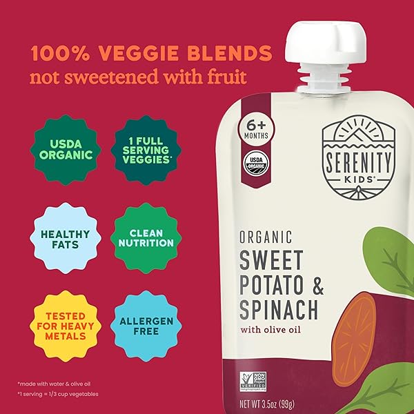 SERENITY KIDS, BABY FOOD SWEET POTATO SPINACH ORGANIC, 3.5 OUNCE