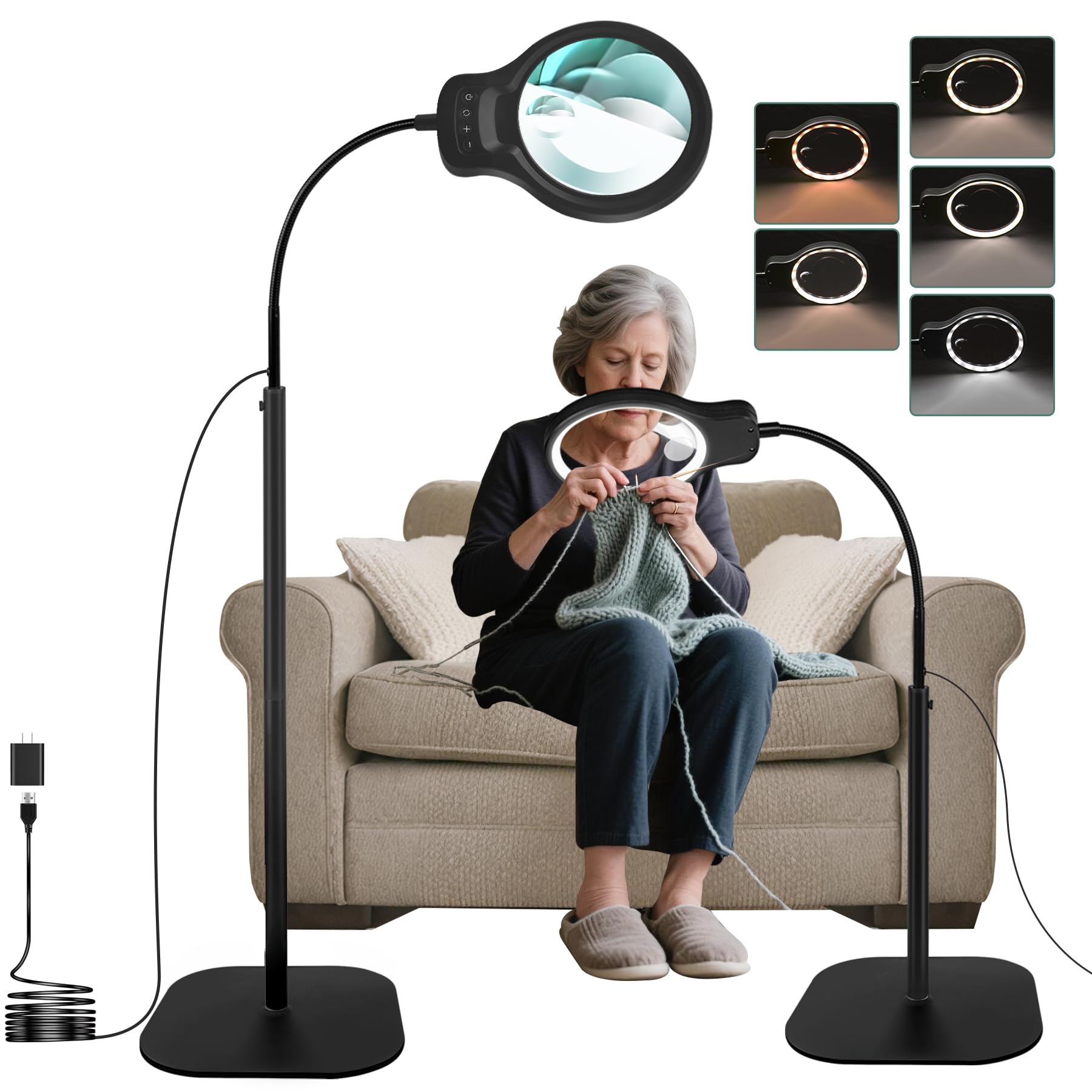 Photo 1 of 10X 30X Magnifying Glass with Light and Stand, 5" Large Floor Magnifier for Close Work, 5 Color Modes, Lighted Magnifying Lamp for Reading, Jewelers, Crafts, Sewing