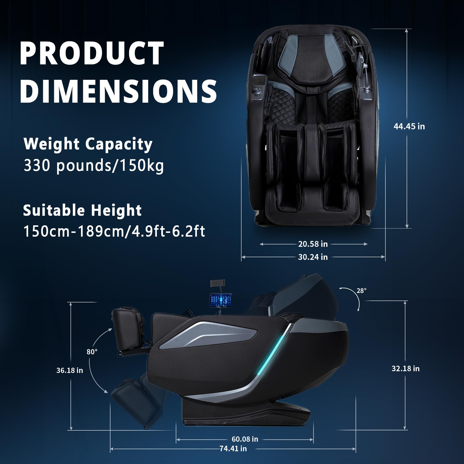 HealthRelife 4D Massage Chair Full Body Zero Gravity Recliner - 55“ SL-Track,15 Auto Modes,11 Massage Technique,40 Airbags Massage,with Yoga Stretch,APP Control,Shiatsu Foot Massage(Black)